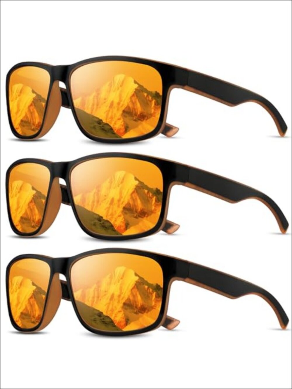 Polarized Square Sunglasses UV Protection Lightweight Frame Unisex 3 Pack